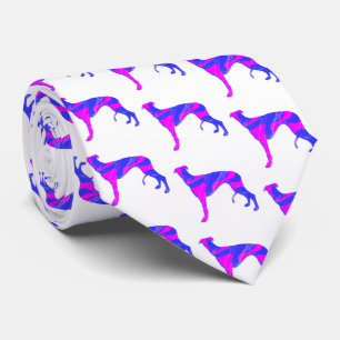 Greyhound Lurcher Dog Pink Silhouette White Neck Tie