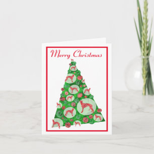 Greyhound Lurcher Dog Silhouette ChristmasTree Wht Card