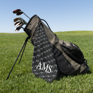 Greyhound / Lurcher Dog Silhouette Y&B Grid Black Golf Towel