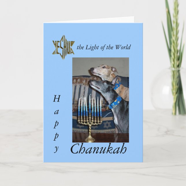 Greyhound Messianic chanukah card (Front)