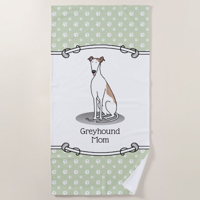 Greyhound Mum (fawn white) Cute Dog Mum Funny Beach Towel (Front)
