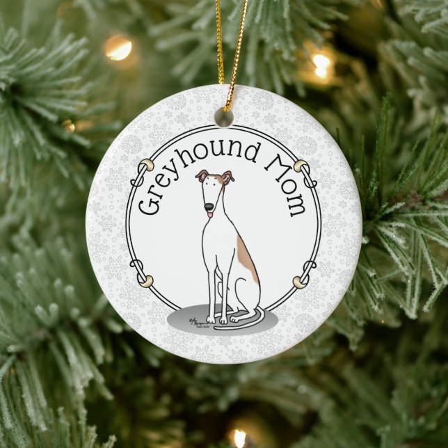 Greyhound Mum (fawn white) Cute Dog Mum Funny Ceramic Tree Decoration (Tree)