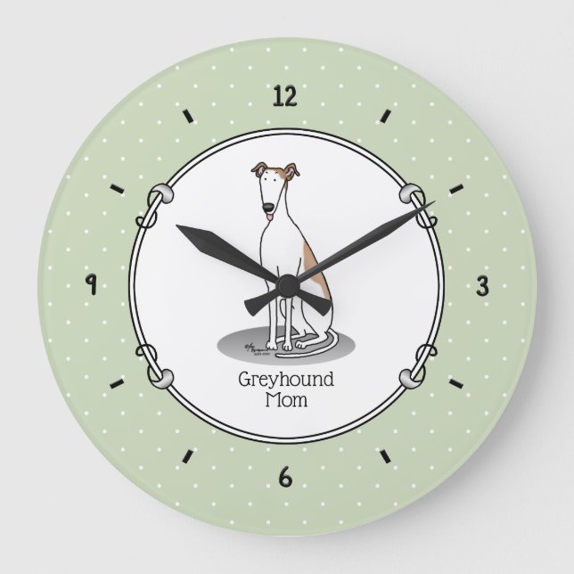 Greyhound Mum (fawn white) Cute Dog Mum Funny Large Clock (Front)
