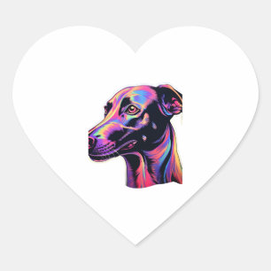 Greyhound Neon Design   Heart Sticker