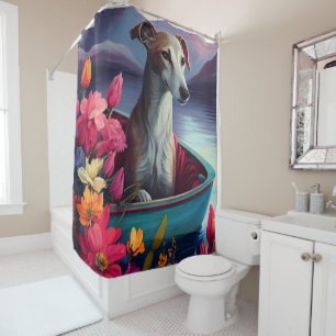 Greyhound on a Paddle: A Scenic Adventure Shower Curtain