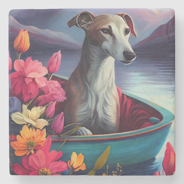Greyhound on a Paddle: A Scenic Adventure Stone Coaster (Front)