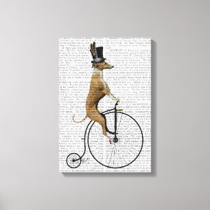 Greyhound on Black Penny Farthing Bike Canvas Print