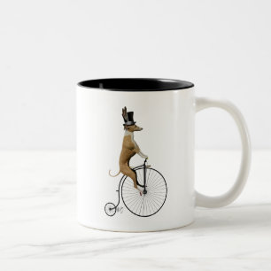 Greyhound on Black Penny Farthing Bike Two-Tone Coffee Mug