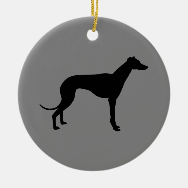 Greyhound on Grey Ceramic Tree Decoration (Front)