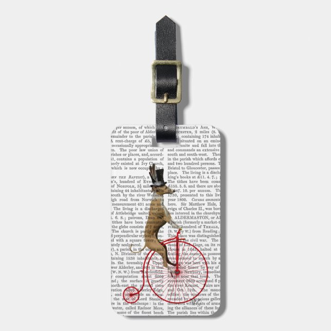Greyhound on Red Penny Farthing Bike Luggage Tag (Front Vertical)