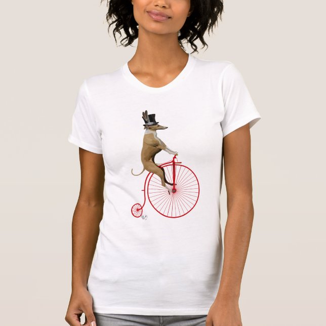 Greyhound on Red Penny Farthing T-Shirt (Front)