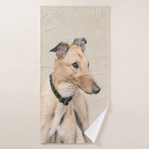 Greyhound Painting - Cute Original Dog Art Bath Towel Set