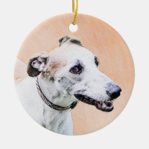 Greyhound Painting - Cute Original Dog Art Ceramic Tree Decoration