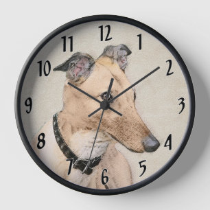 Greyhound Painting - Cute Original Dog Art Clock