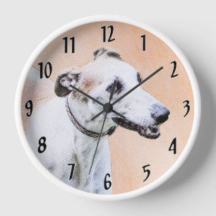 Greyhound Painting - Cute Original Dog Art Clock