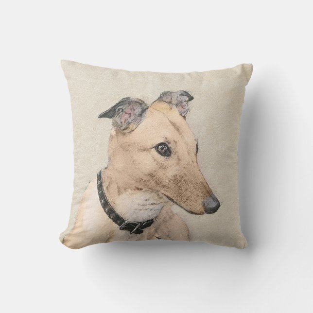 Greyhound Painting - Cute Original Dog Art Cushion (Front)