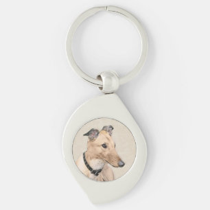 Greyhound Painting - Cute Original Dog Art Key Ring