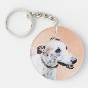 Greyhound Painting - Cute Original Dog Art Key Ring