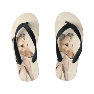 Greyhound Painting - Cute Original Dog Art Kid's Jandals