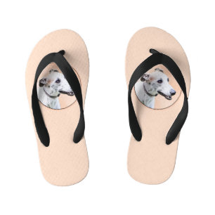 Greyhound Painting - Cute Original Dog Art Kid's Jandals