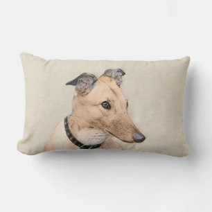 Greyhound Painting - Cute Original Dog Art Lumbar Cushion