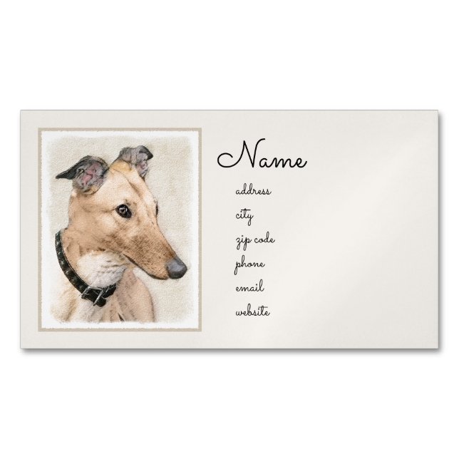 Greyhound Painting - Cute Original Dog Art Magnetic Business Card (Front)