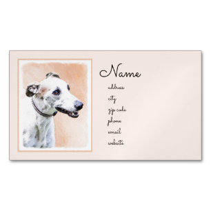 Greyhound Painting - Cute Original Dog Art Magnetic Business Card
