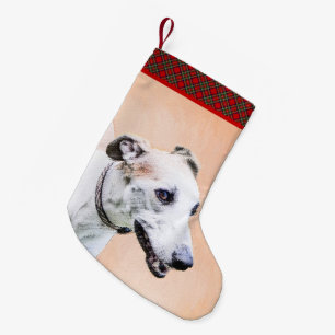 Greyhound Painting - Cute Original Dog Art Small Christmas Stocking