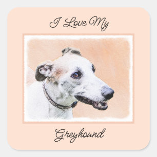 Greyhound Painting - Cute Original Dog Art Square Sticker