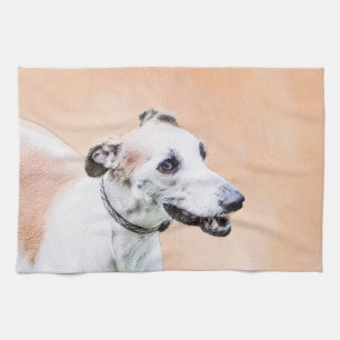Greyhound Painting - Cute Original Dog Art Tea Towel