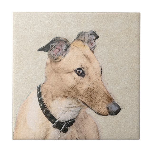 Greyhound Painting - Cute Original Dog Art Tile (Front)