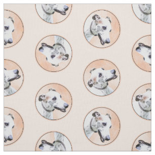Greyhound Painting Cute Red White Original Dog Art Fabric