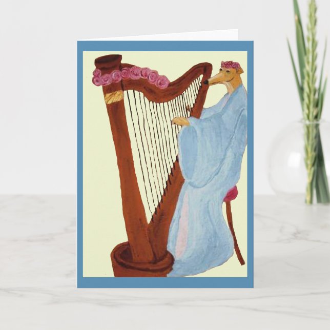 Greyhound Playing a Harp Card (Front)