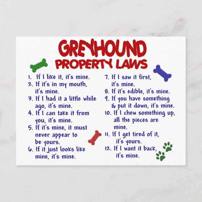 GREYHOUND Property Laws 2 Postcard (Front)