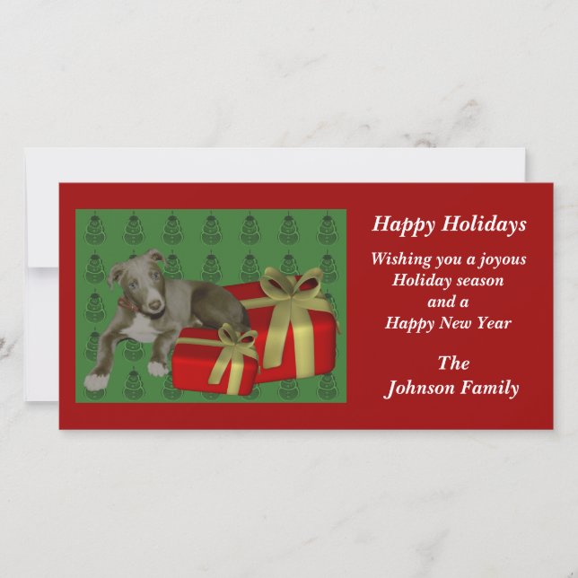 Greyhound Puppy Animal Christmas Holiday Card (Front)