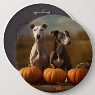Greyhound Puppy Autumn Delight Pumpkin 6 Cm Round Badge