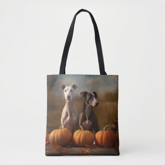 Greyhound Puppy Autumn Delight Pumpkin Tote Bag (Front)