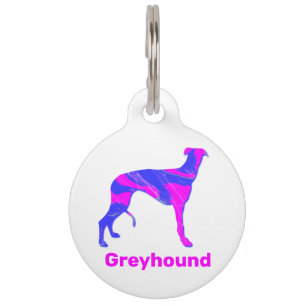 Greyhound Puppy Dog Silhouette Pink & Blue White Pet Tag