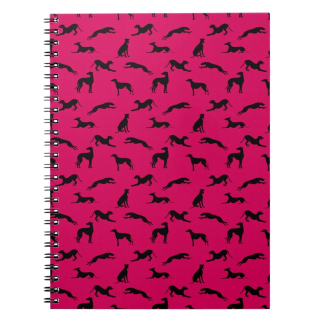 Greyhound Silhouettes Black on Bright Pink Notebook (Front)