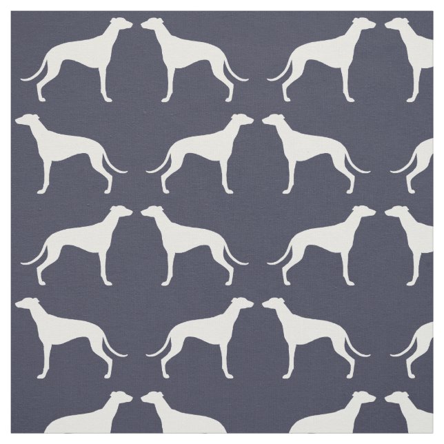 Greyhound Silhouettes Pattern Midnight Blue Fabric (Swatch)