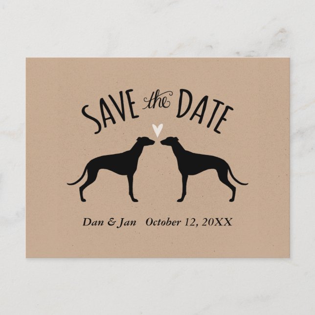 Greyhound Silhouettes Wedding Save the Date Announcement Postcard (Front)
