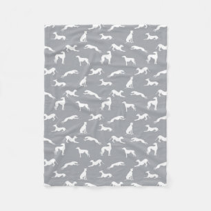 Greyhound Silhouettes White on Gray Fleece Blanket