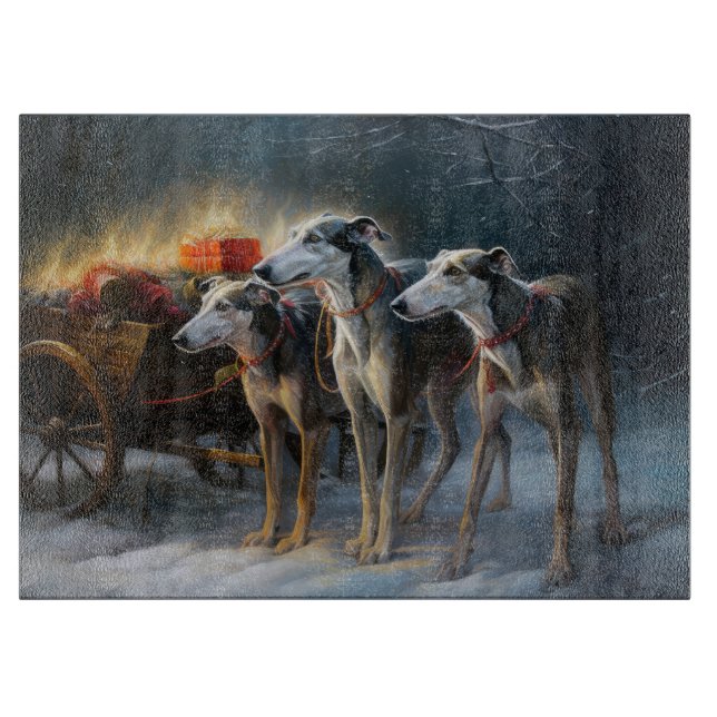 Greyhound Snowy Sleigh Christmas Decor Cutting Board (Front)