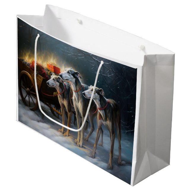 Greyhound Snowy Sleigh Christmas Decor Large Gift Bag (Front Angled)