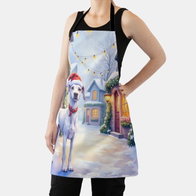 Greyhound Snowy Village Santa Hat Christmas Art Apron (Insitu)