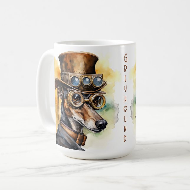 Greyhound Steampunk Dog Coffee Mug (Front Left)