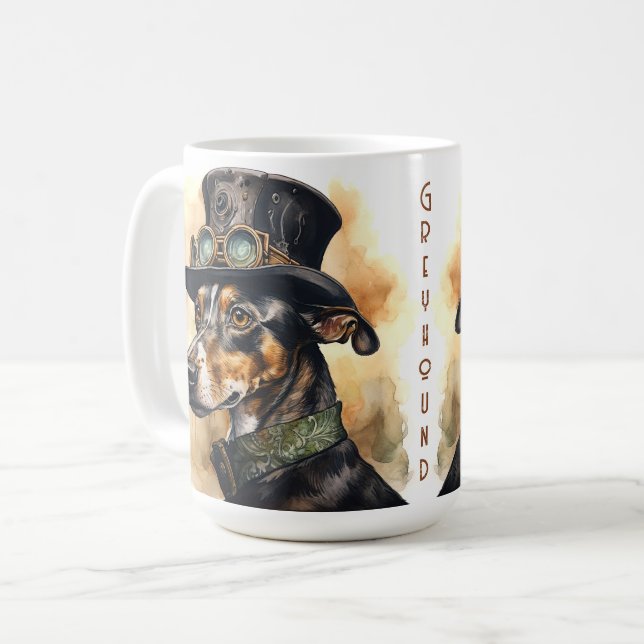 Greyhound Steampunk Dog Coffee Mug (Front Left)