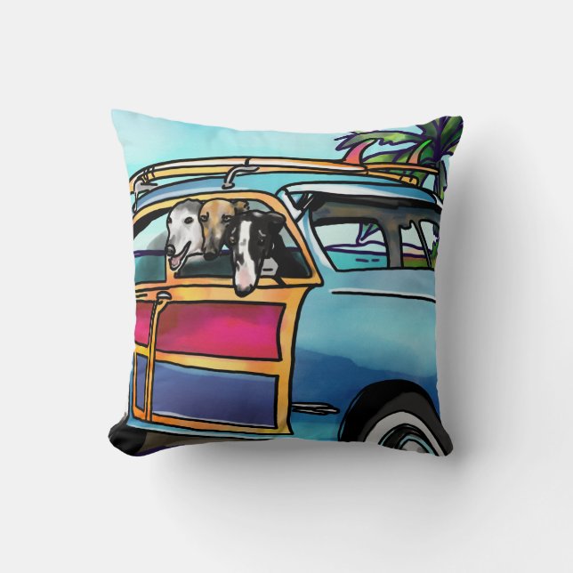 Greyhound Surf Dogs in Hawaii Cushion (Front)