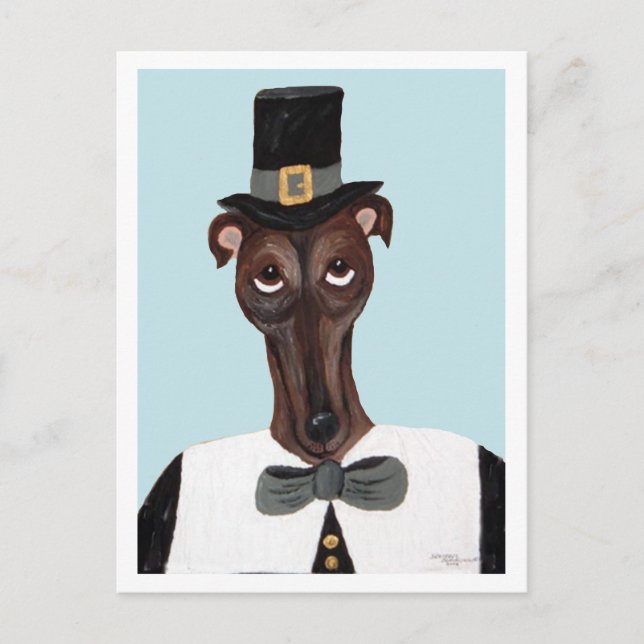 Greyhound Thanksgiving Pilgrim Postcard (Front)