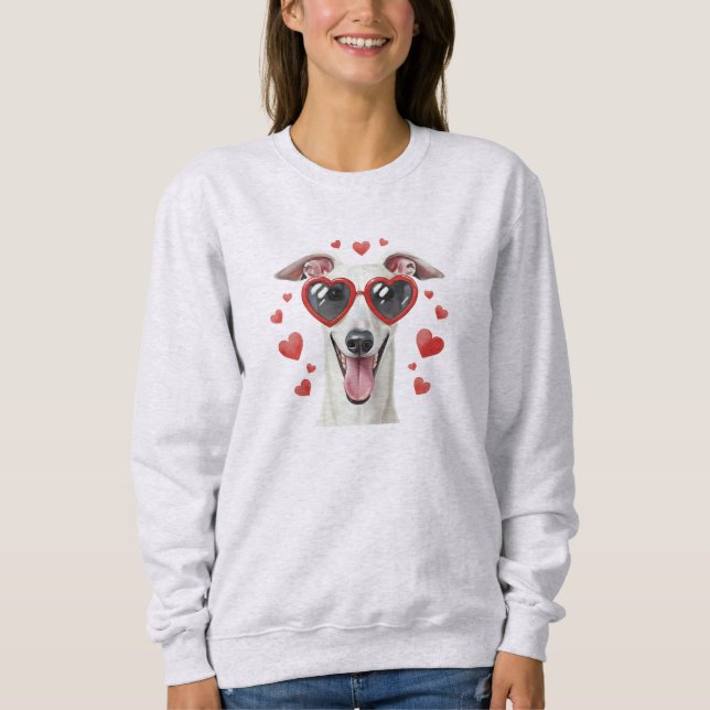 Greyhound Valentine Oil Painting Dog Portrait Sweatshirt (Front)